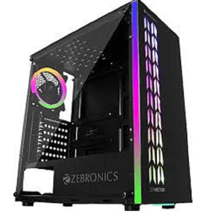 ZEBRONICS ZEB-868B Hector Premium Gaming Chassis, Supports ATX/Micro ATX Motherboard, USB 3.0, AIO Cooler, 120mm RGB Cooling Fans, Tempered Glass Panel, RGB LED Strip