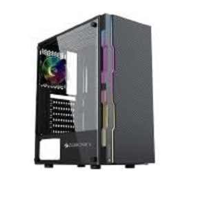 ZEBRONICS Zeb-Platonic Premium Gaming Cabinet with RGB sync Support, RGB Controller, USB3.0, 120mm Fan, mATX/ATX Support, Tempered Glass Panel, Front LED Strip and Optimized Design, Black